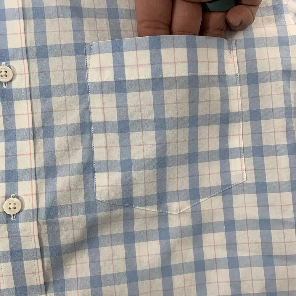J.Crew Dress Shirt Mens 16.5 34/35 Blue Plaid Thompson Flex Wrinkle Free Stretch